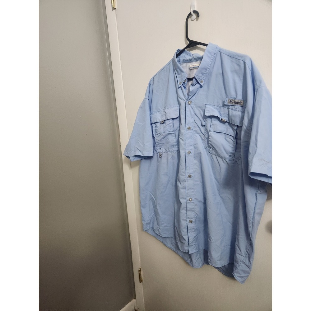 Columbia PFG Bahama II Fishing Shirt Mens XL Blue Short Sleeve Omni-Shade Vent